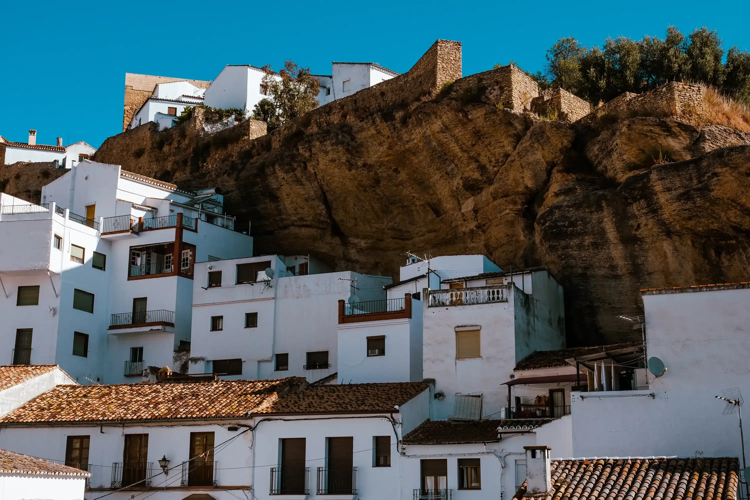 The famous white houses built directly into the rock overhangs in Setenil de las Bodegas.