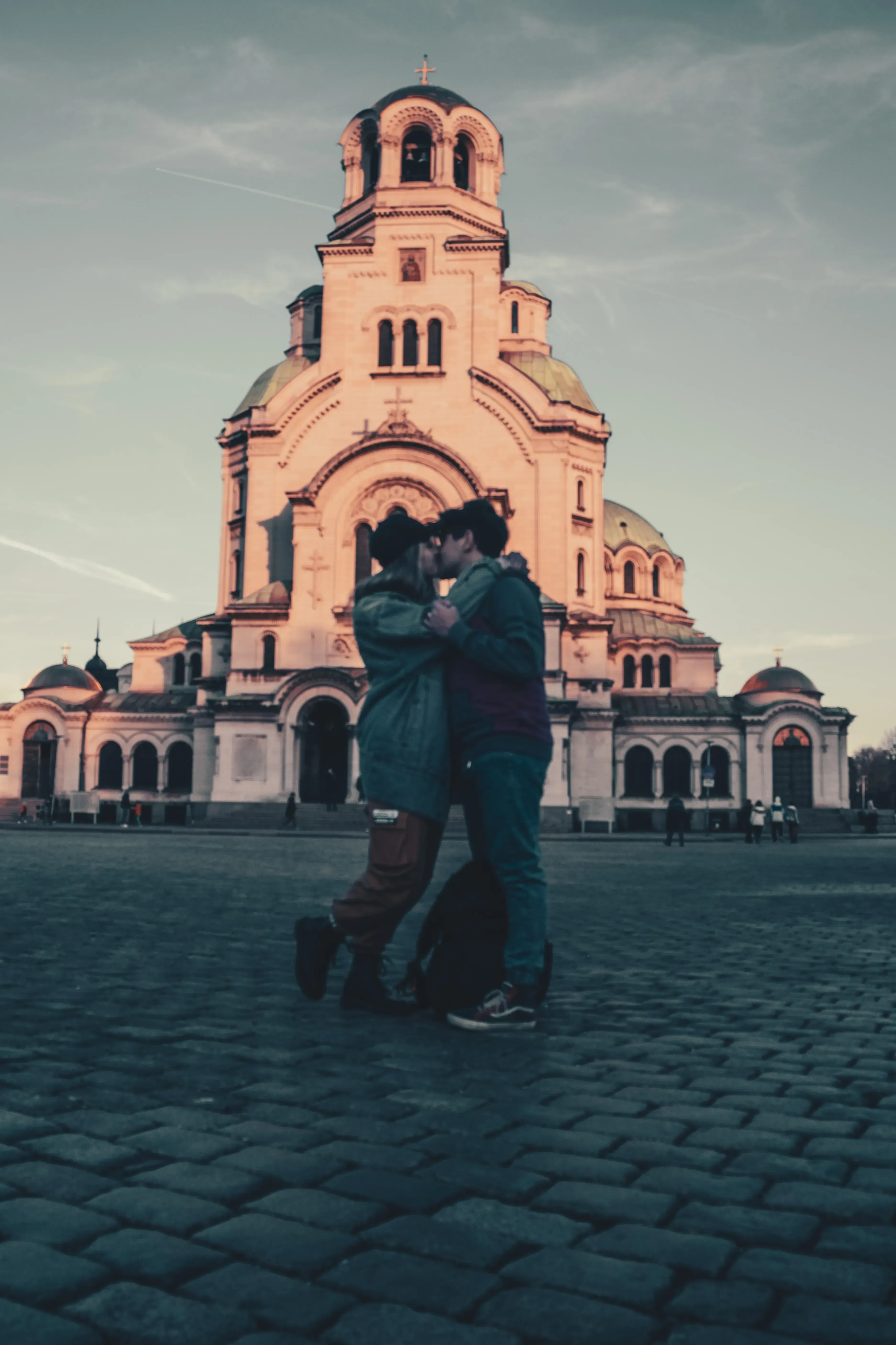 Ieser and Letizia standing in front of the Alexander Nevsky Cathedral facade.