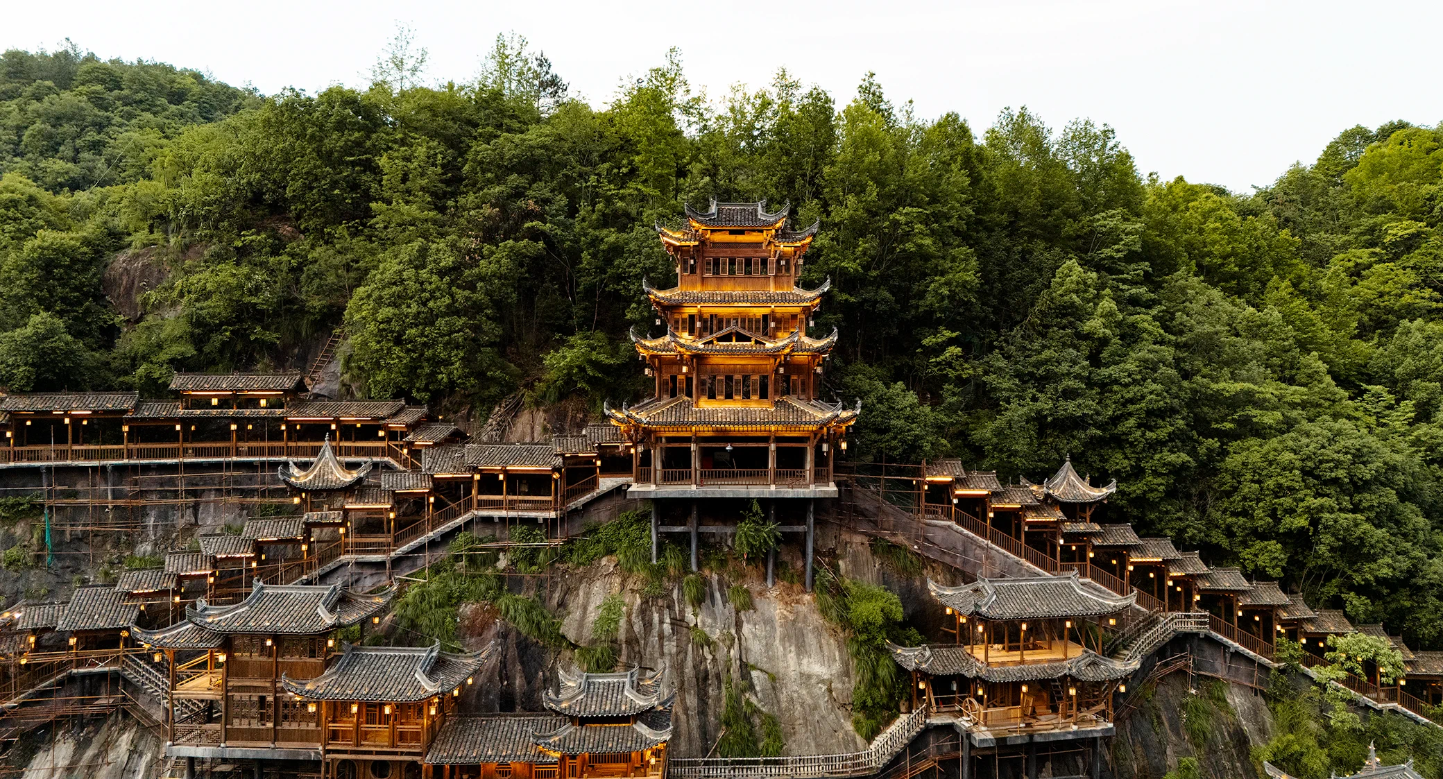 Wangxian Valley main temple froma drone