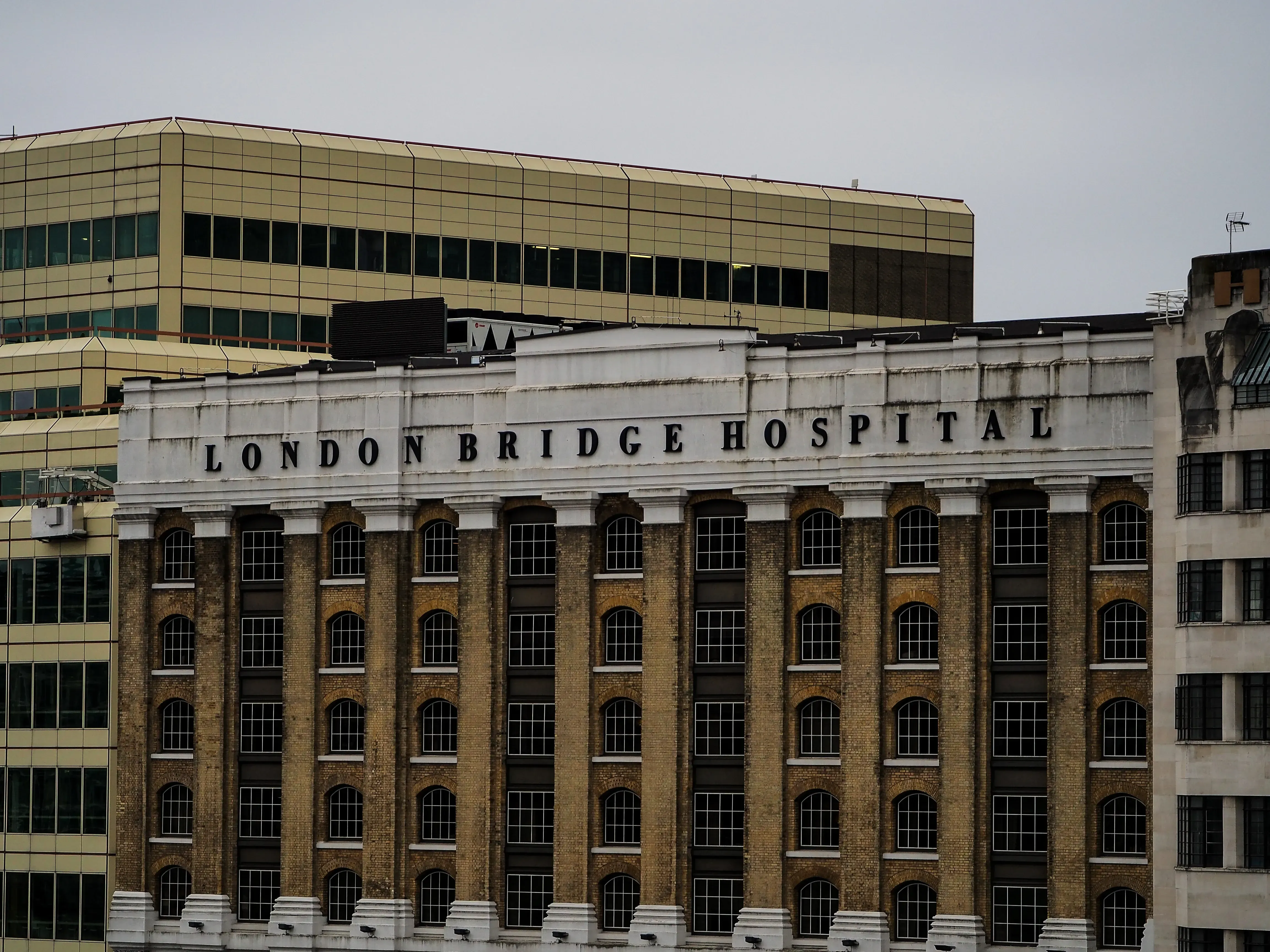 The grand, historic facade of a famous London hospital