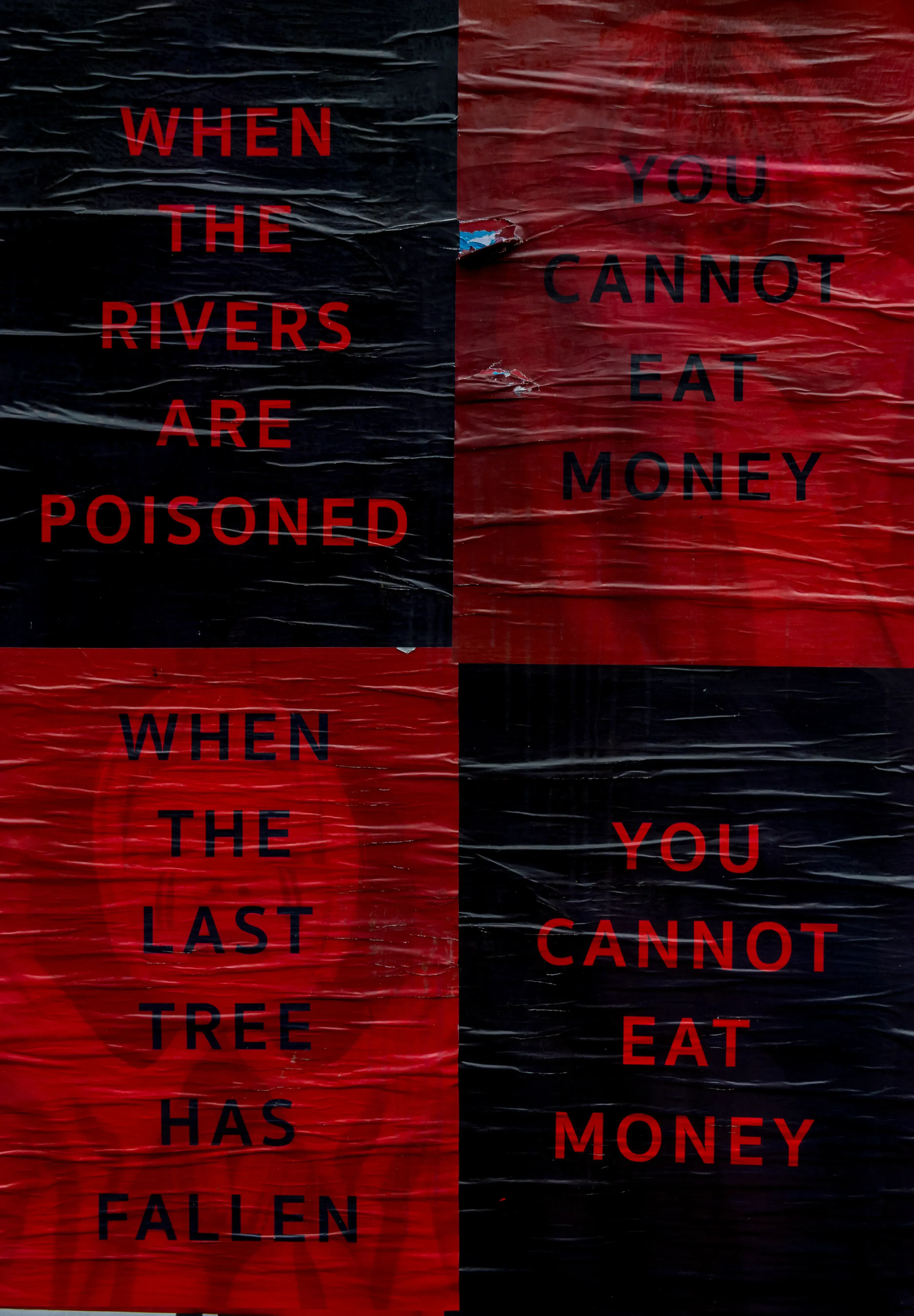 Street art poster featuring an anti-pollution propaganda message.