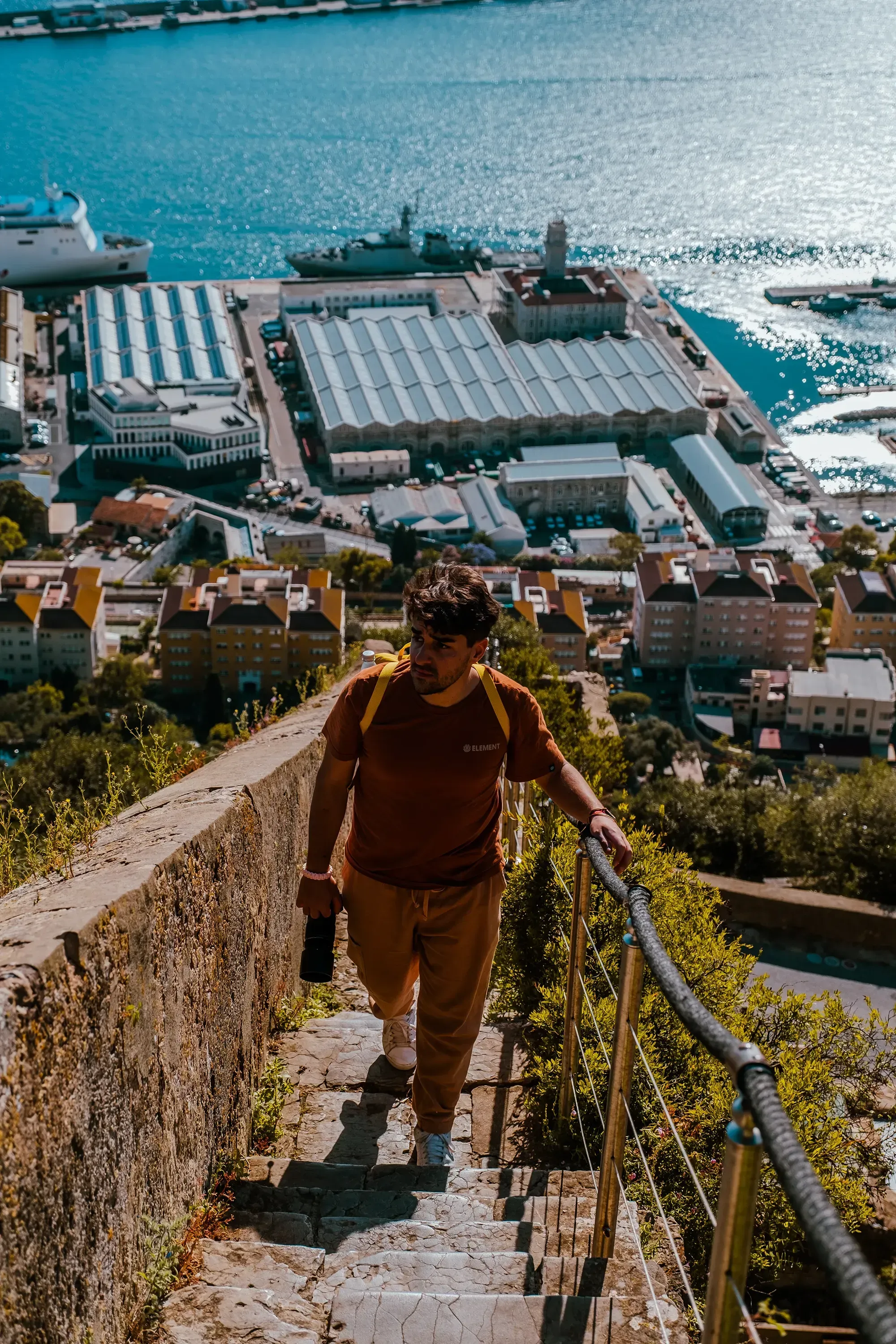 Ieser ascending the long, historic steps on the path leading to the summit of the Rock of Gibraltar.