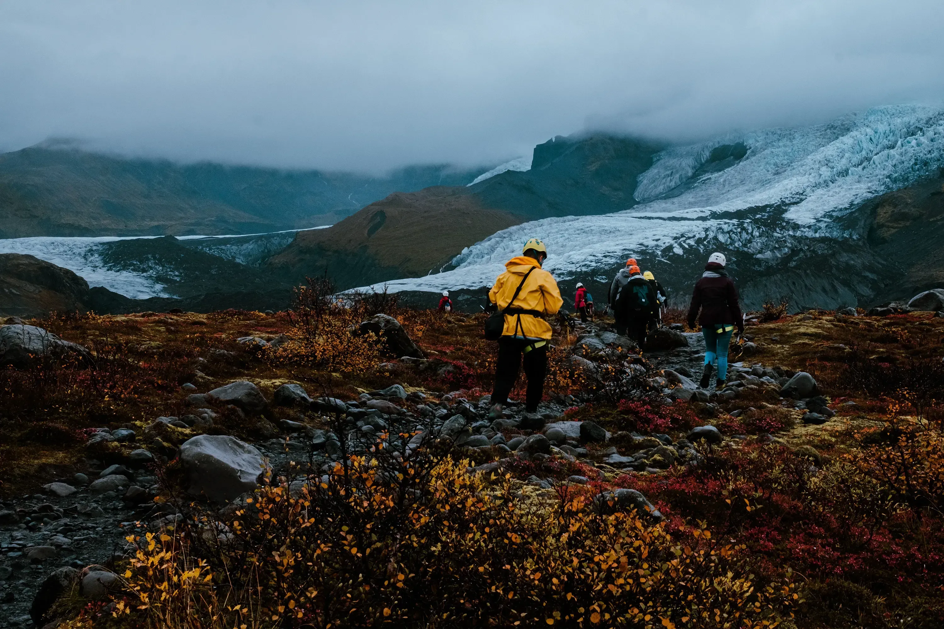 Ieser equipped with climbing gear (crampons, ice axe) ready to ascend Hvannadalshnjúkur.