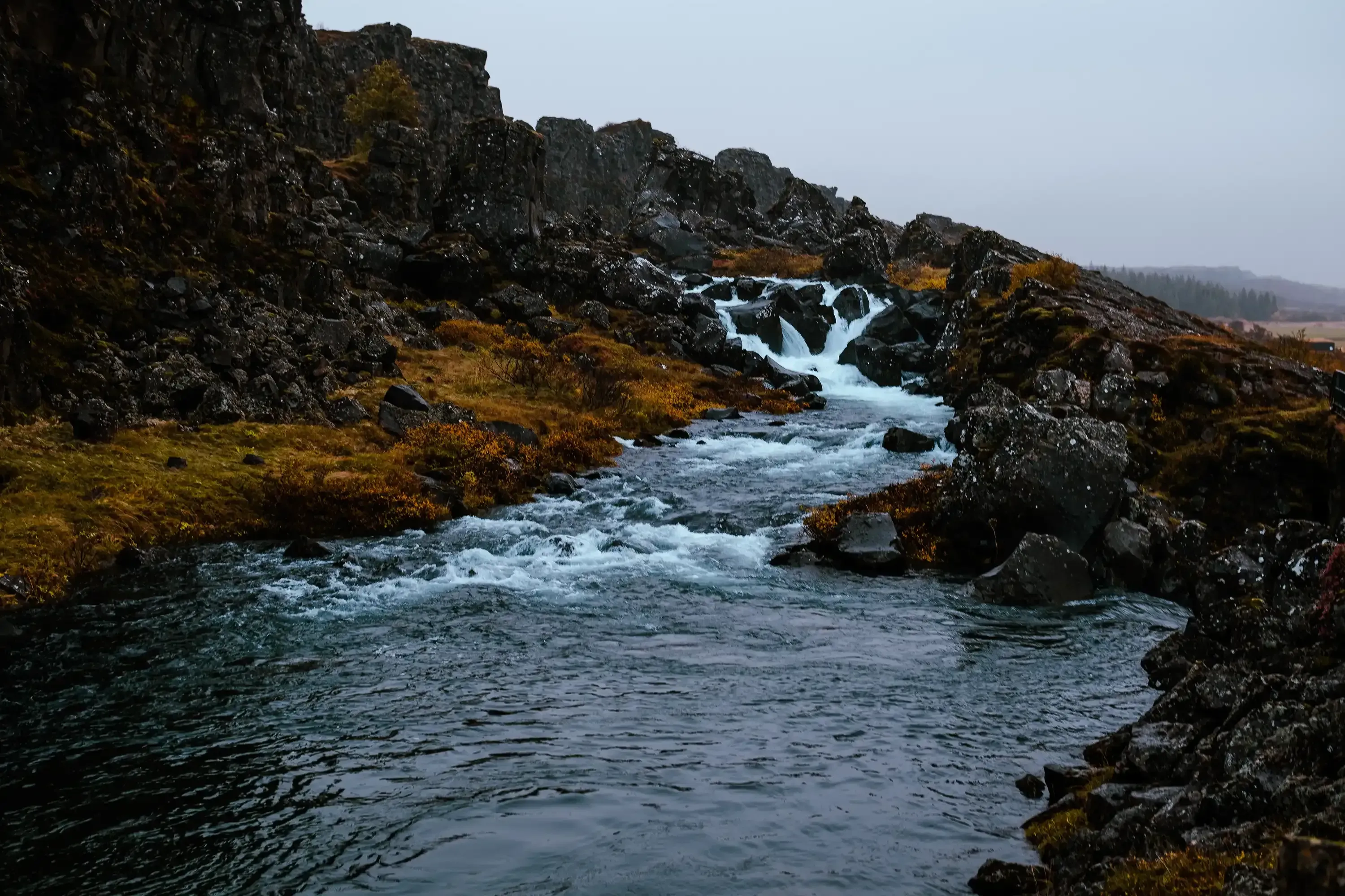 A scenic view of a national park Thingvellir located in the Southern region of Iceland.