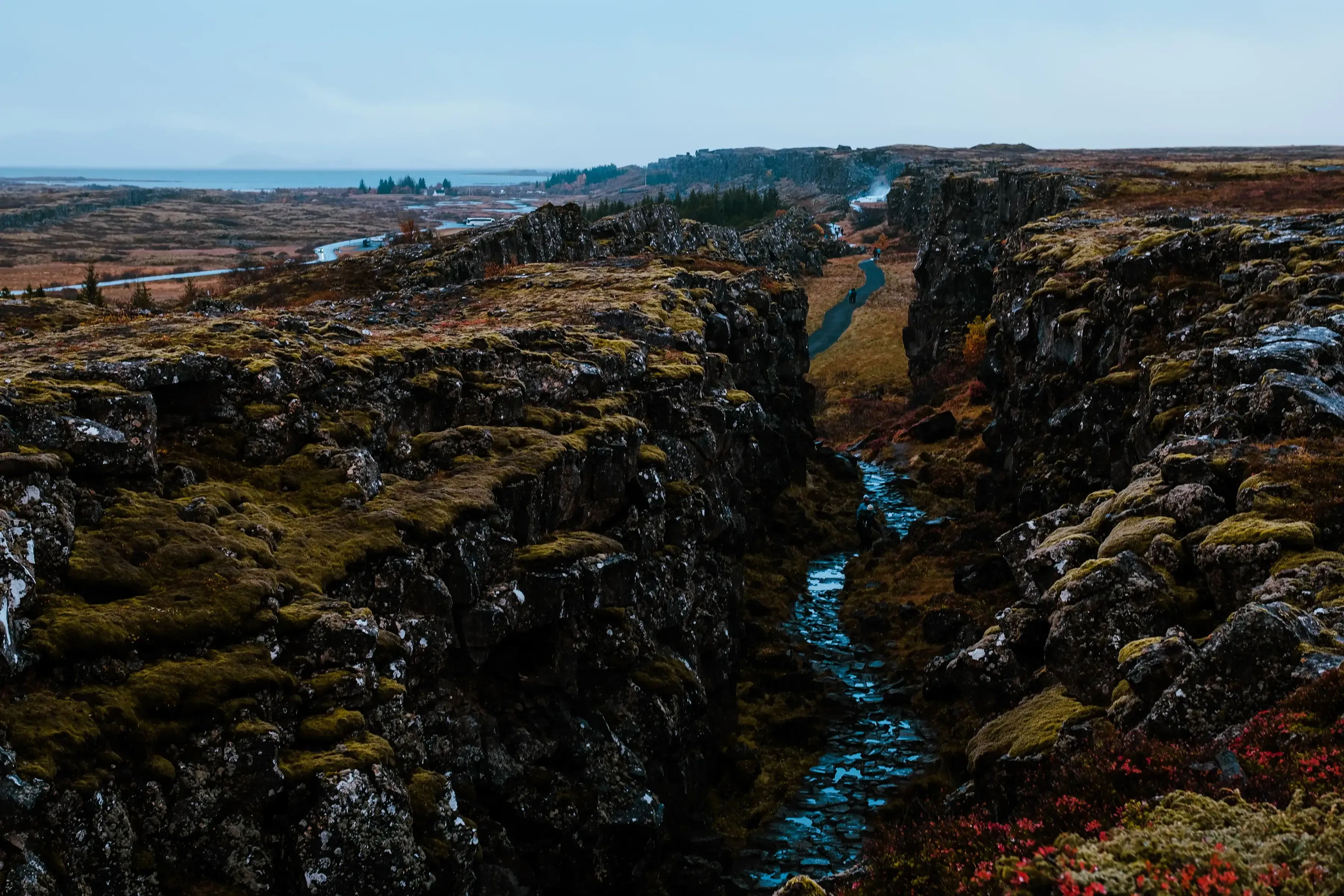 The fissure marking the tectonic meeting point of the North American and Eurasian plates in Iceland.