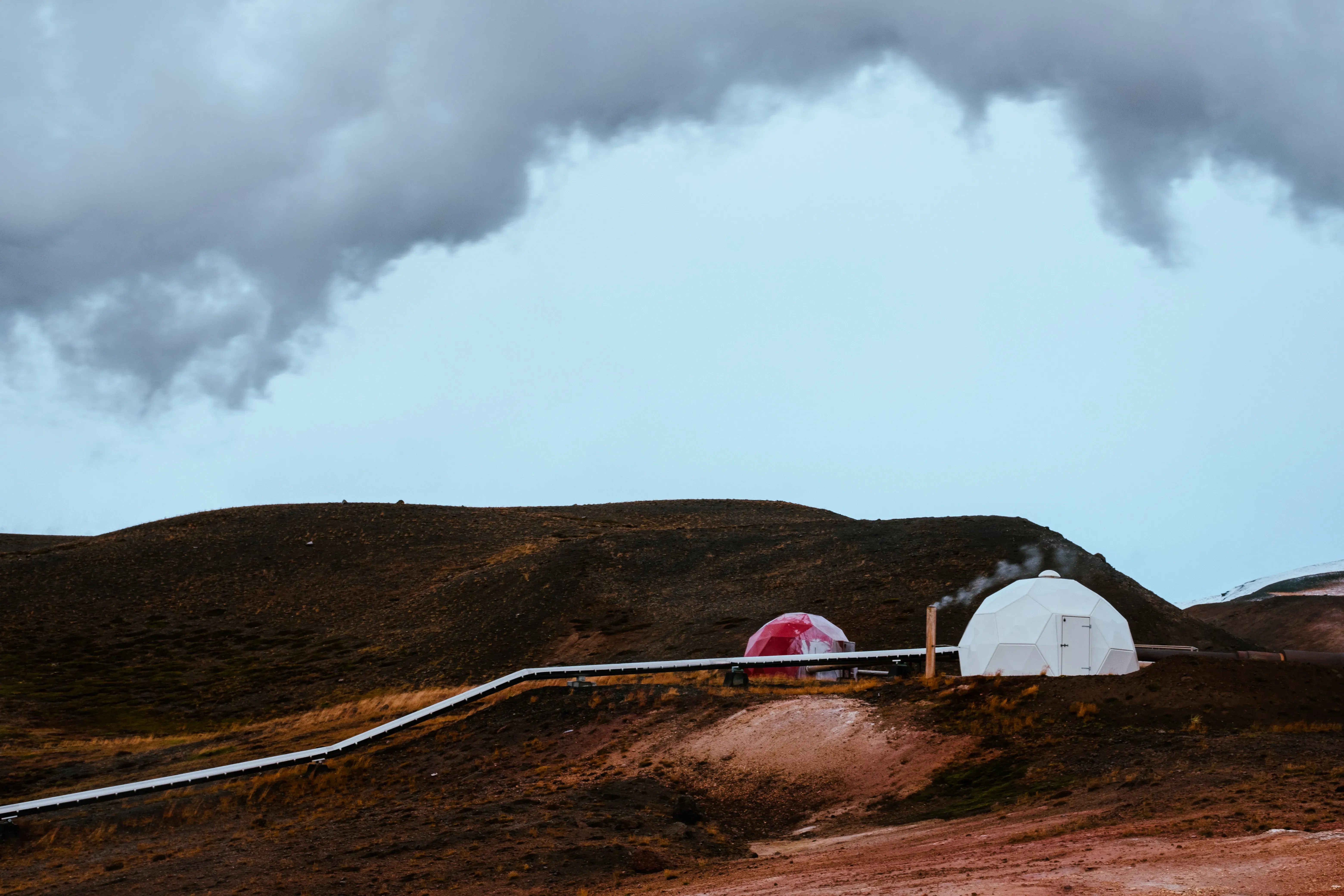 A dome-shaped structure or roof of a building within an Icelandic geothermal power station.