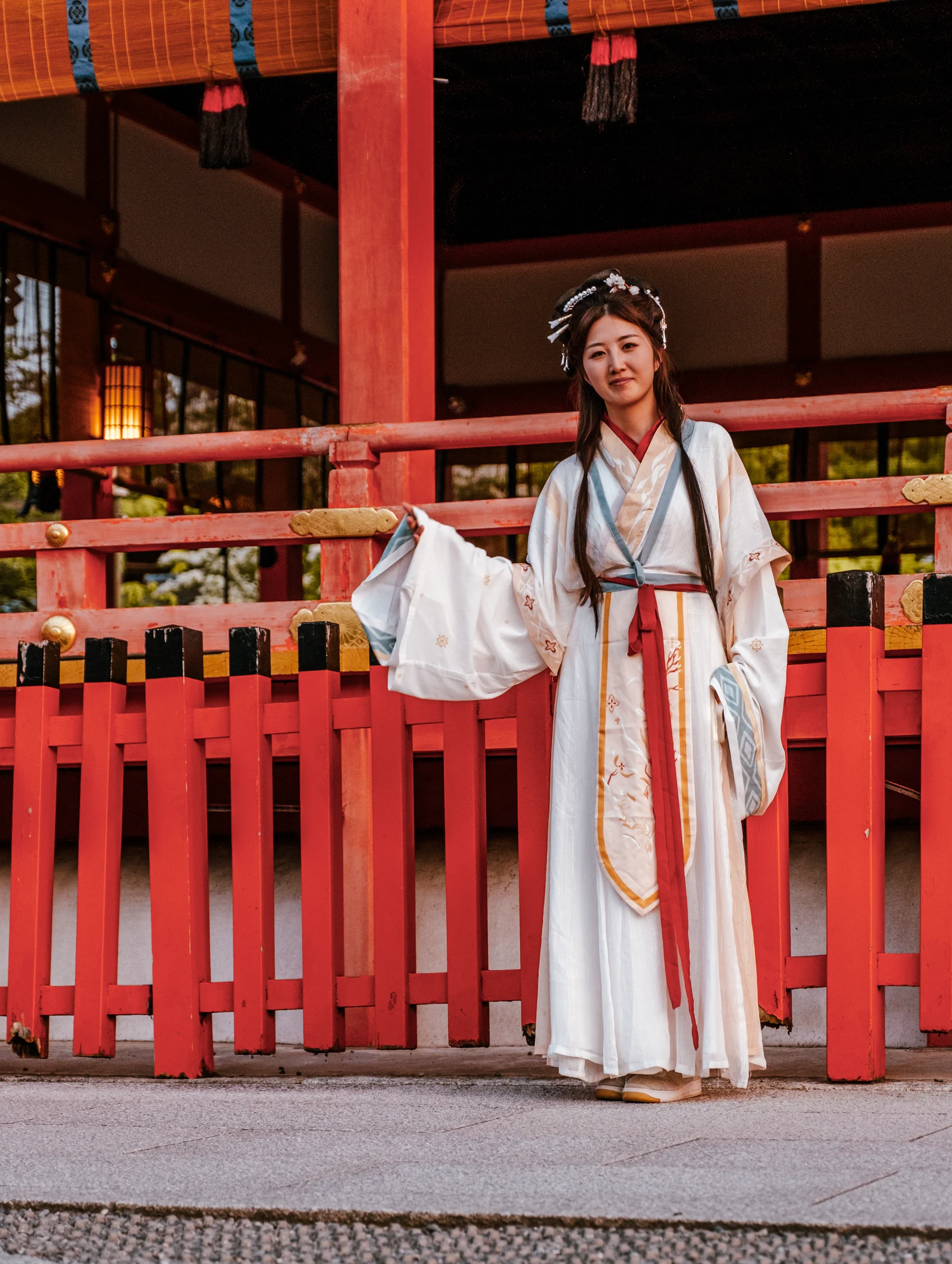 Young woman wearing a traditional kimono in the streets of Kyoto
