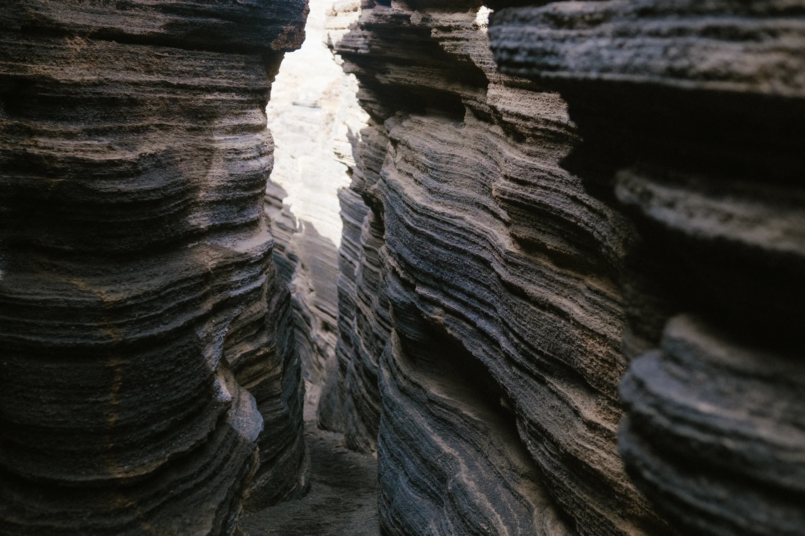 Close-up of the textured, eroded volcanic layers in Las Grietas.