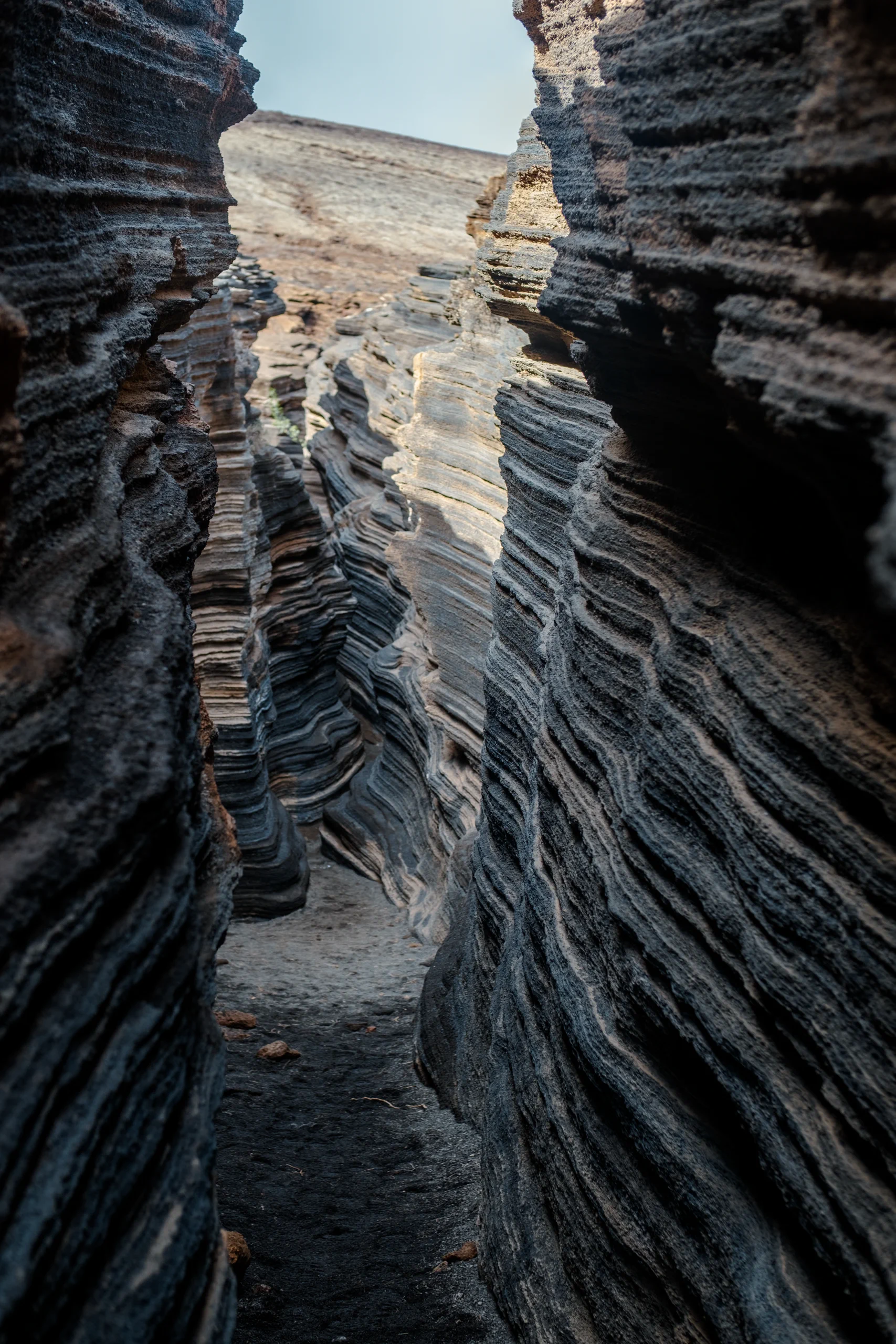 Geometric textures and flowing curves of the layered canyon walls in Las Grietas.