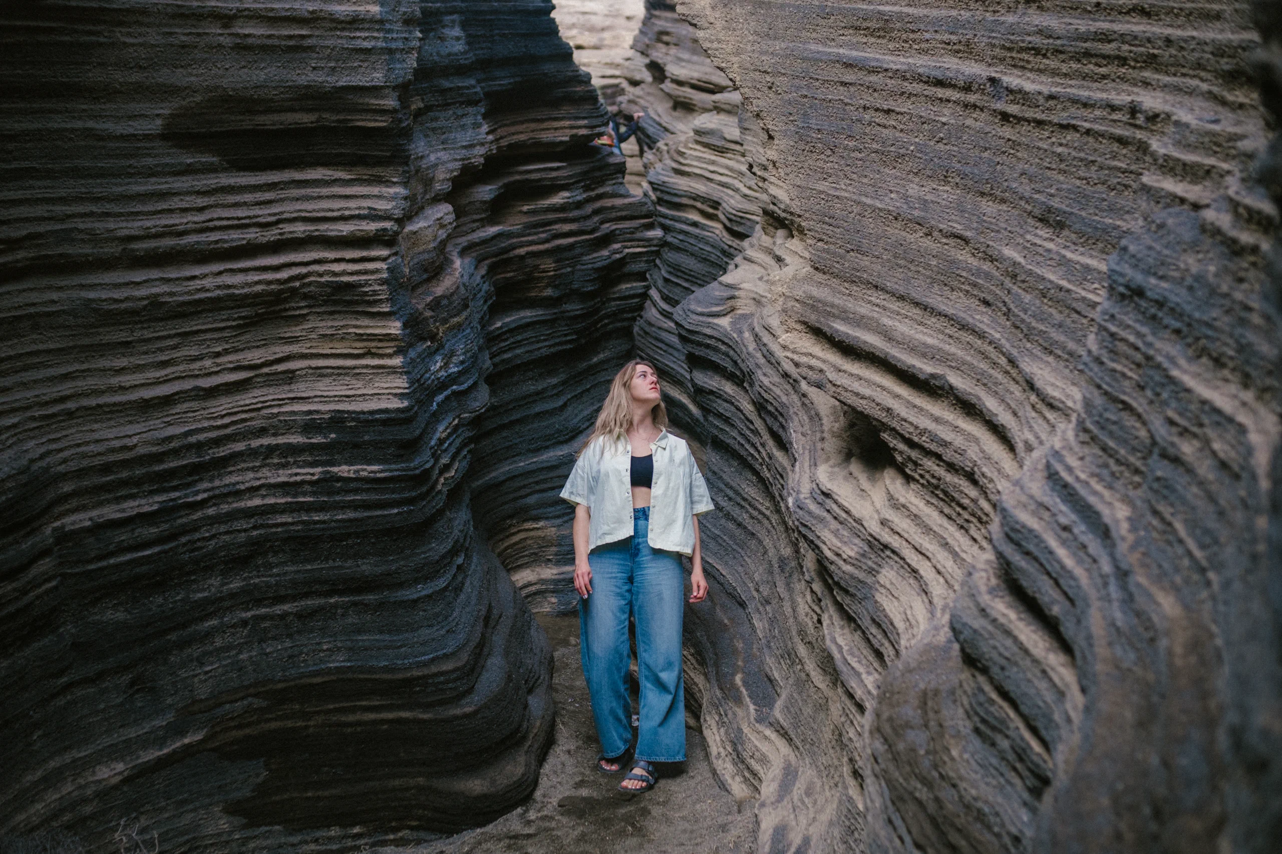 Portrait of Letizia inside the natural rock fissure of Las Grietas.