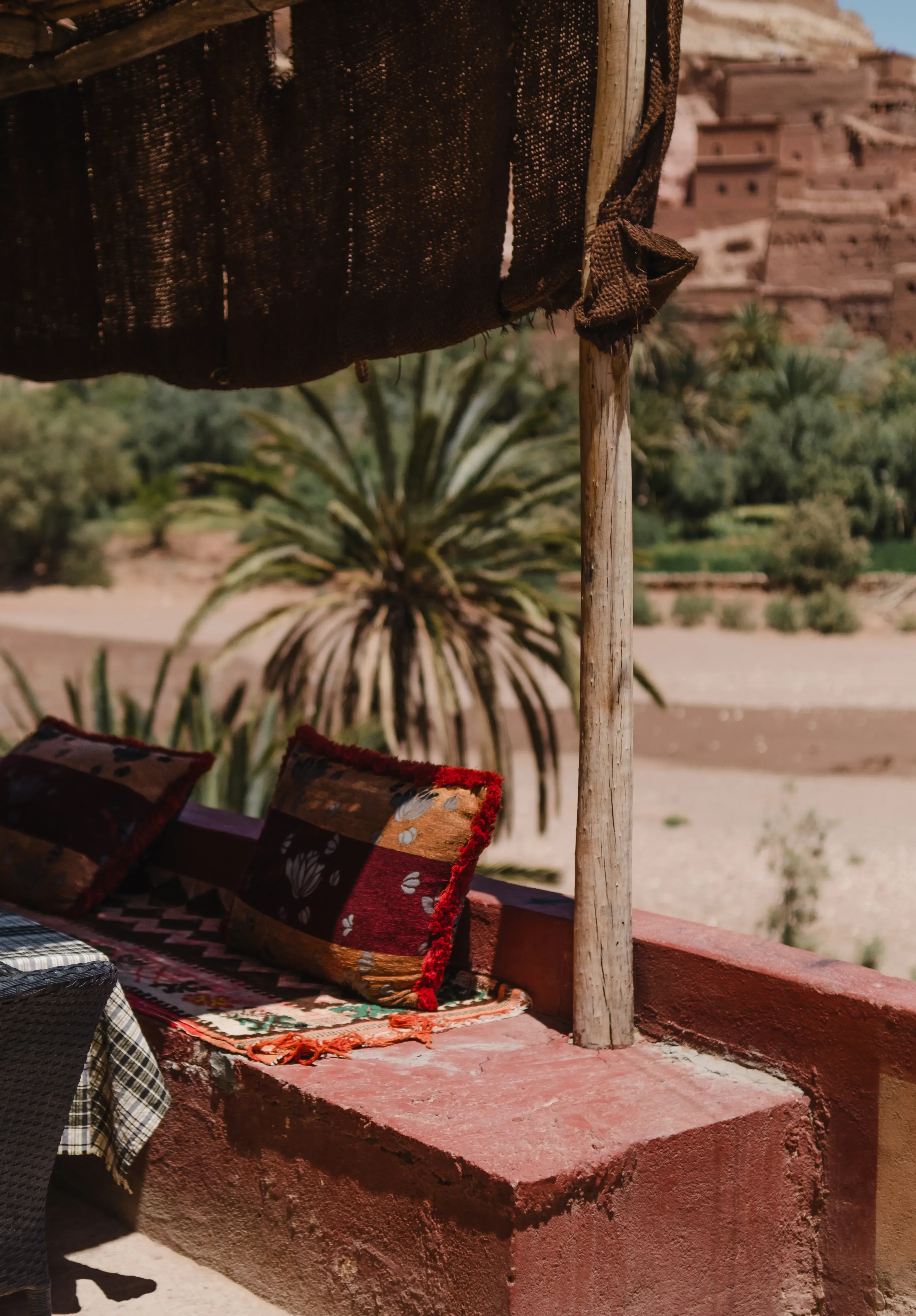 Panoramic view of the vast film studios and historic earthen structures near Ouarzazate.