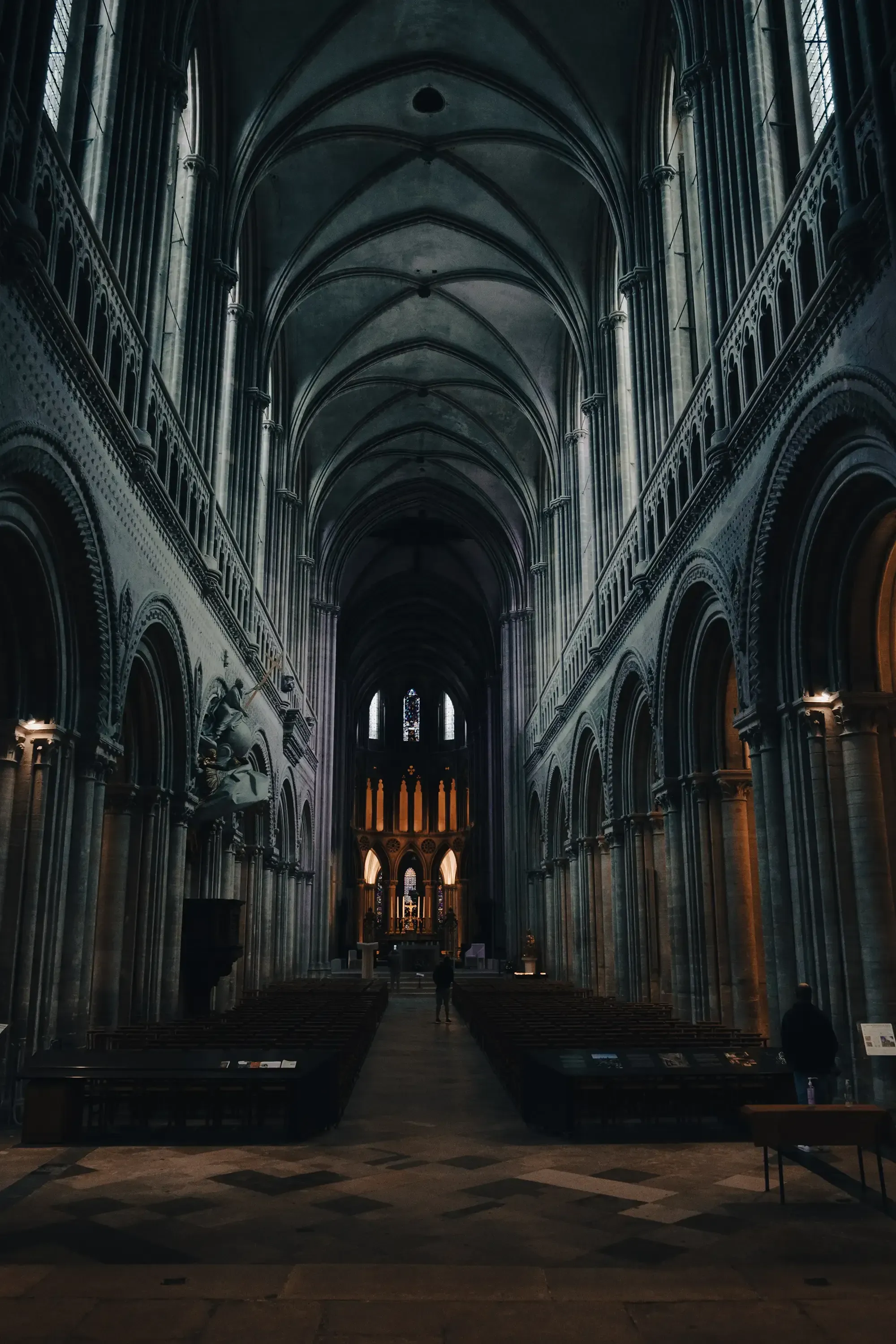 An interior view of the halls, cloister, or church within the Abbey of Mont Saint-Michel.