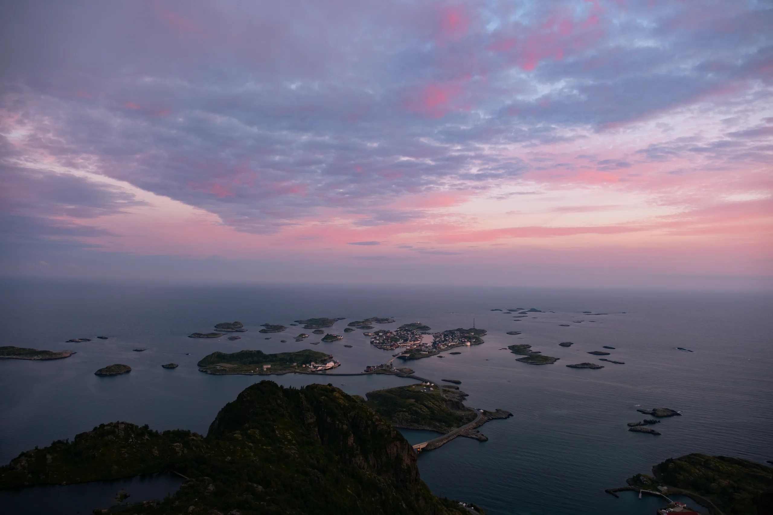 Scenic view of the bridges and roads connecting the various islands of Lofoten.