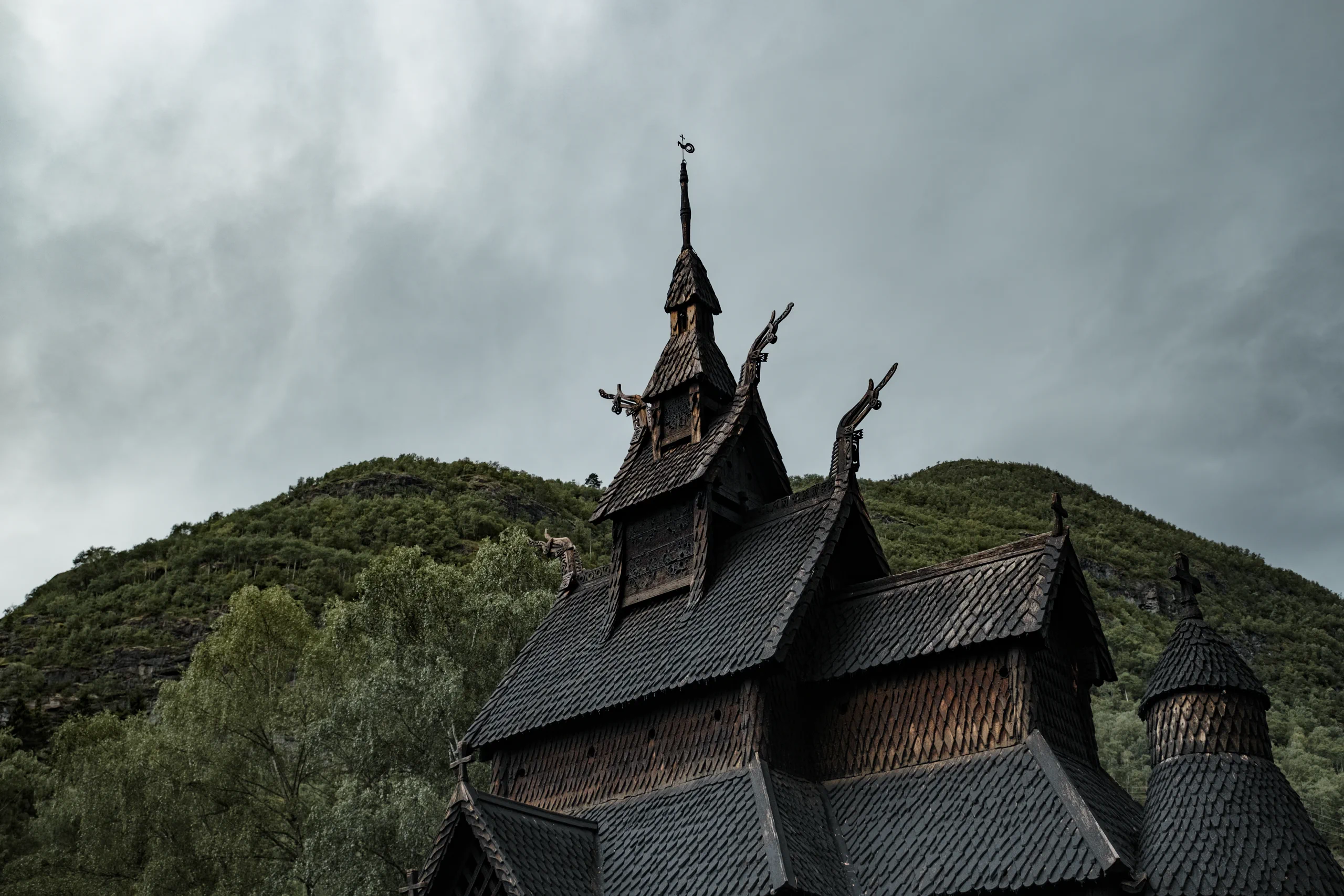 Detail of a cross on a stave church