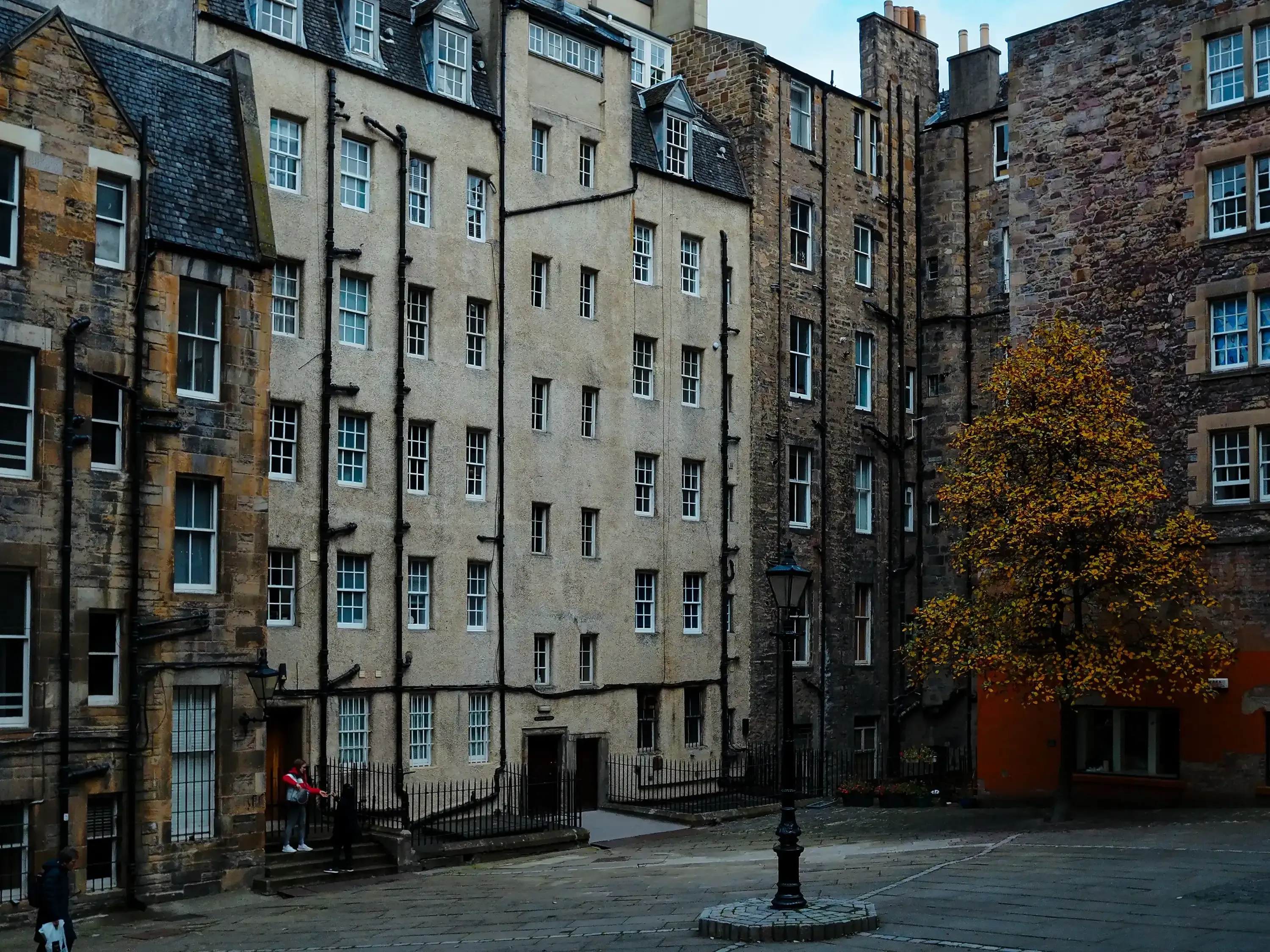 Writers' Museum Square, featuring historic architecture and cobblestone streets.