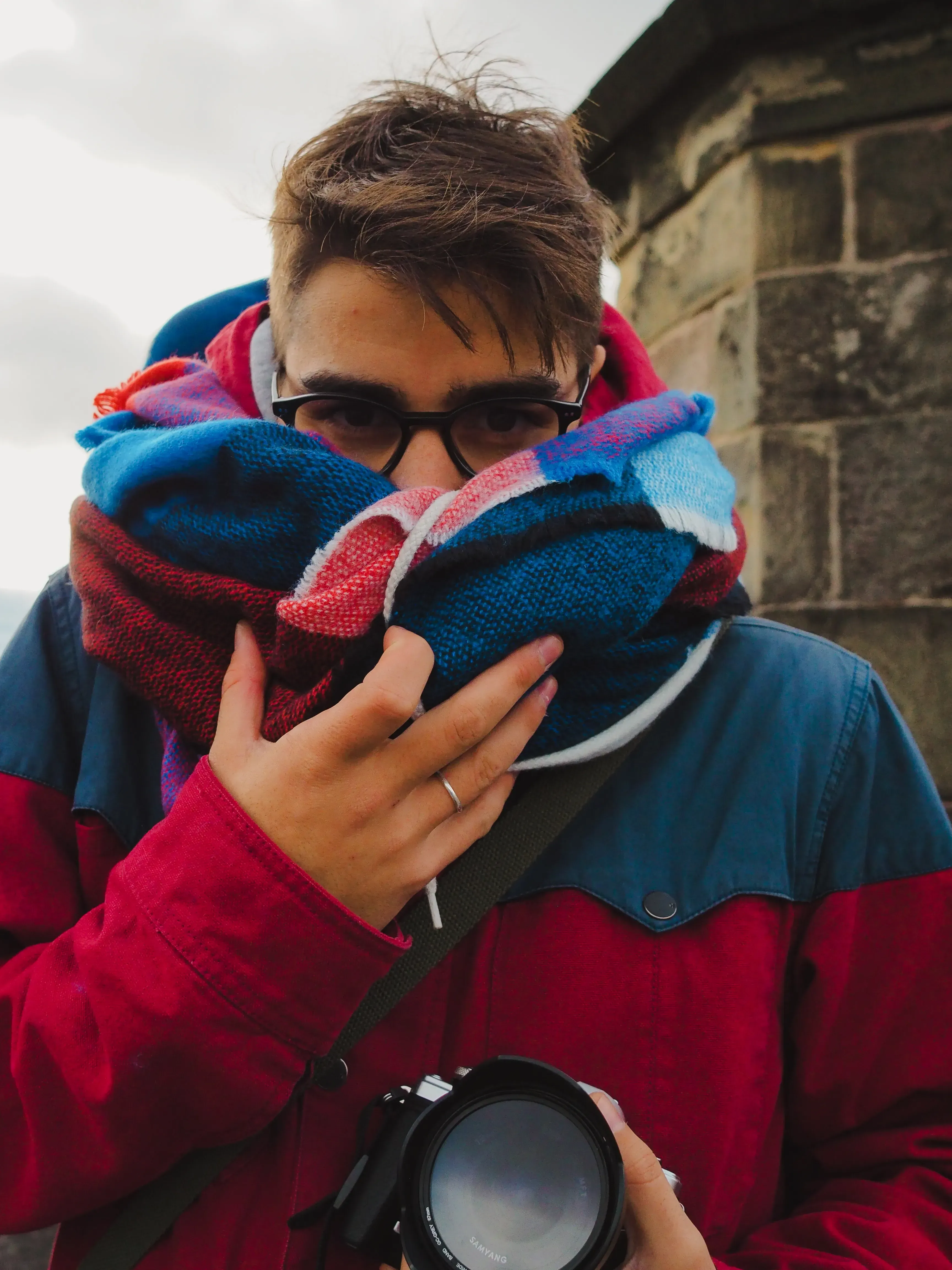 Ieser wrapped snugly in a thick scarf purchased during the trip in Scotland.