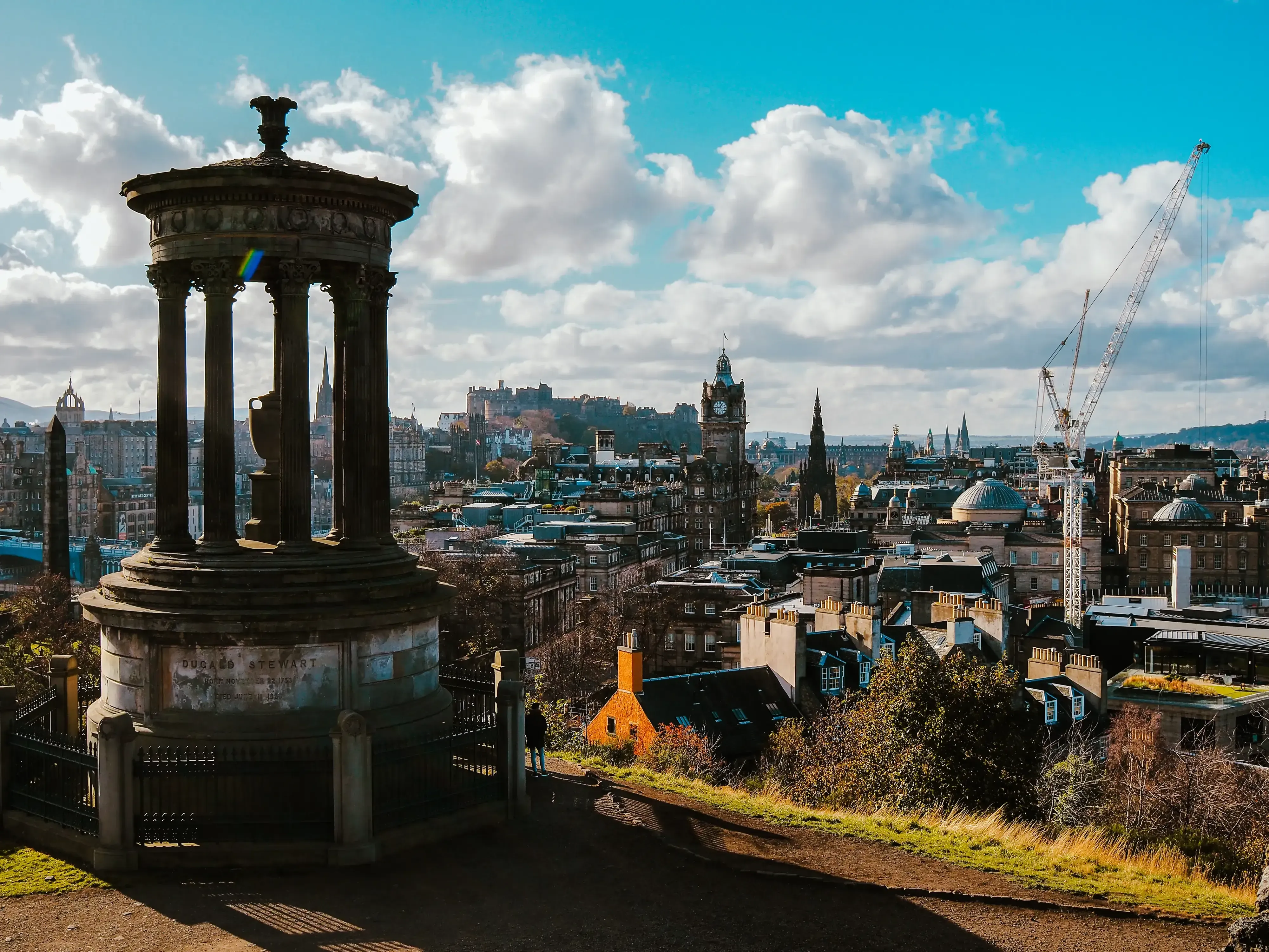 Panoramic view of the city of Edinburgh from a high viewpoint Calton Hill