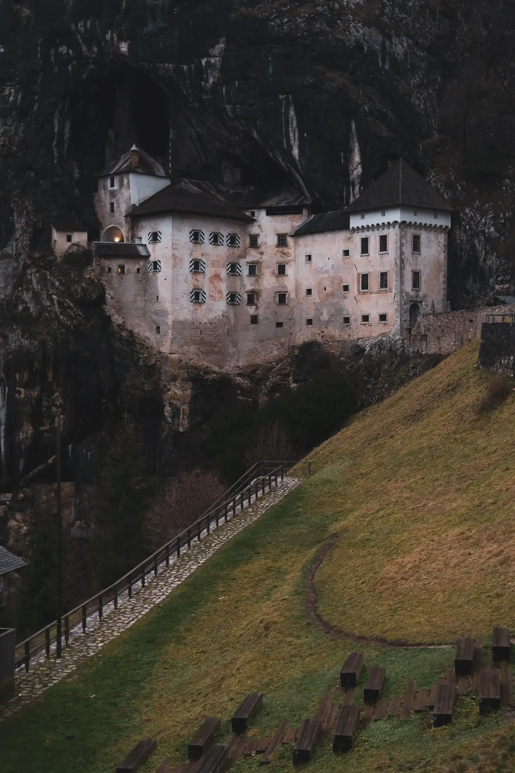 The impressive medieval Predjama Castle built into the cliff face in Slovenia.