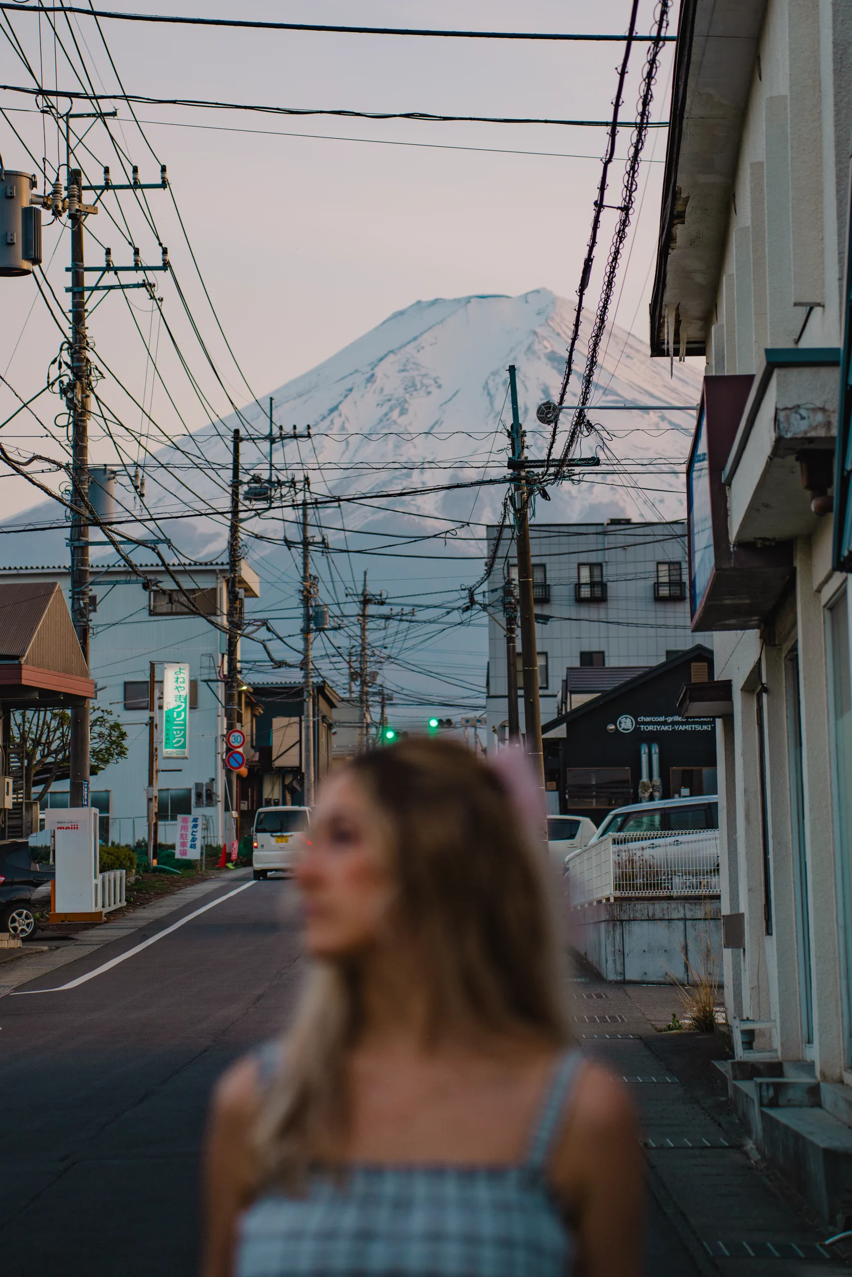 Letizia in Fujikawaguchiko with the Fuji behind her