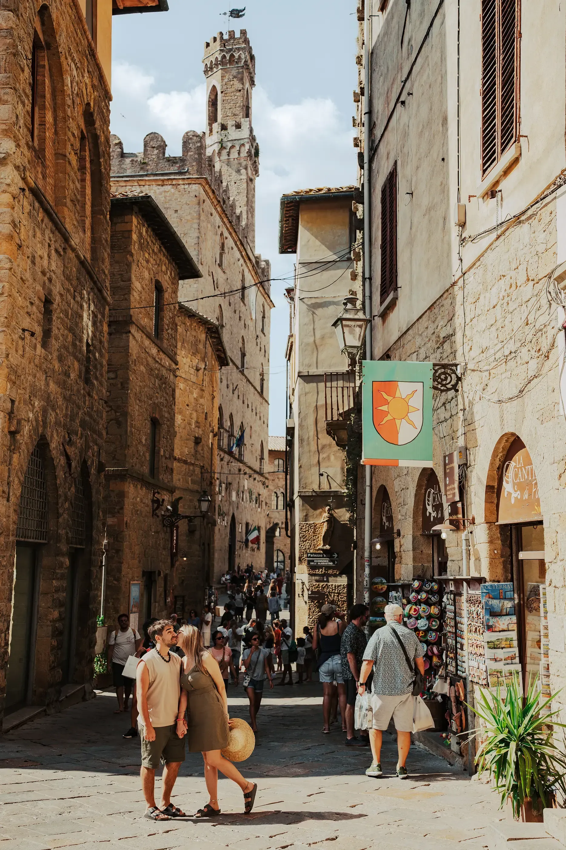Letizia and person standing together in the historic center of an Umbrian town.