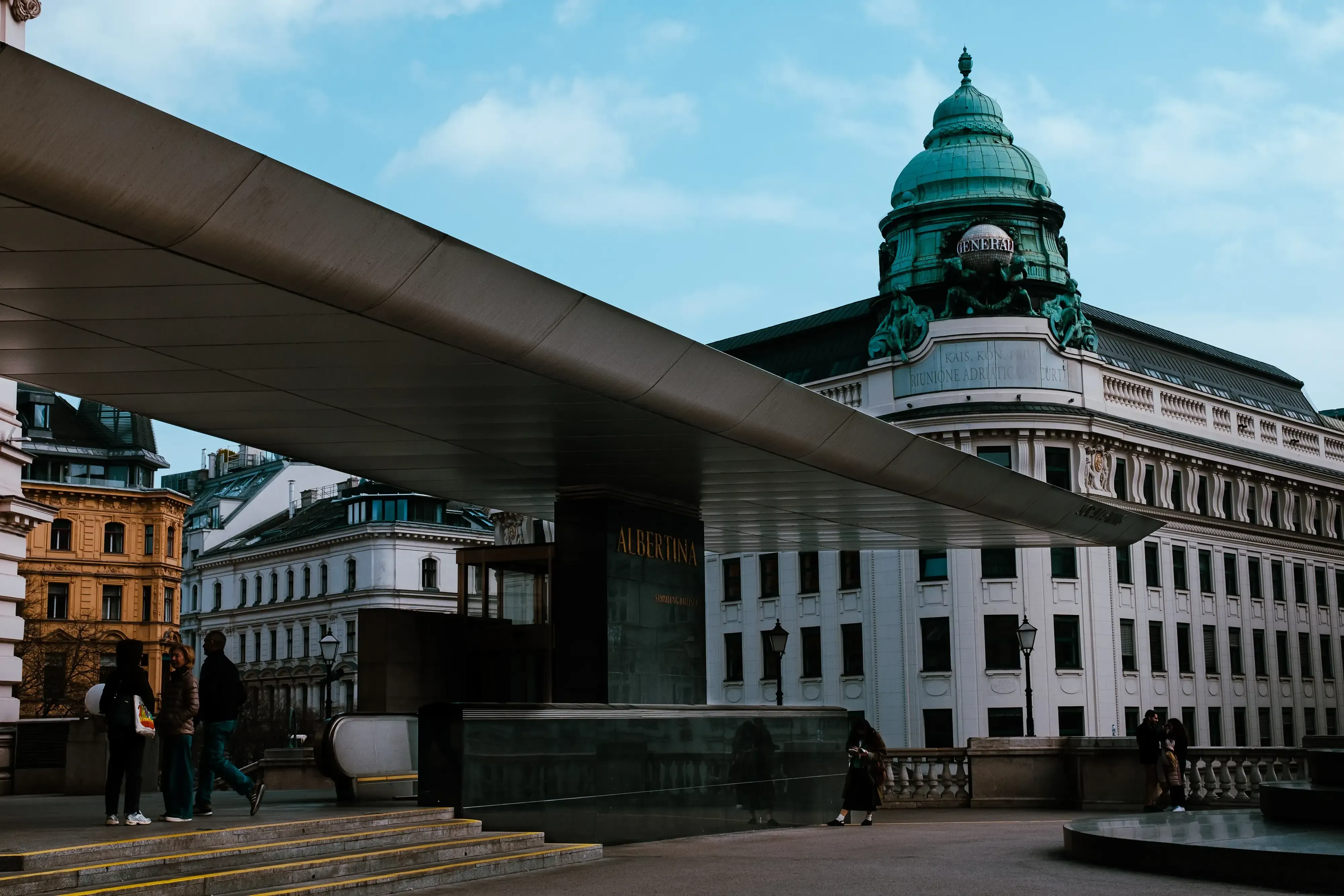 Grand entrance facade of Albertina, famous museum in Vienna.