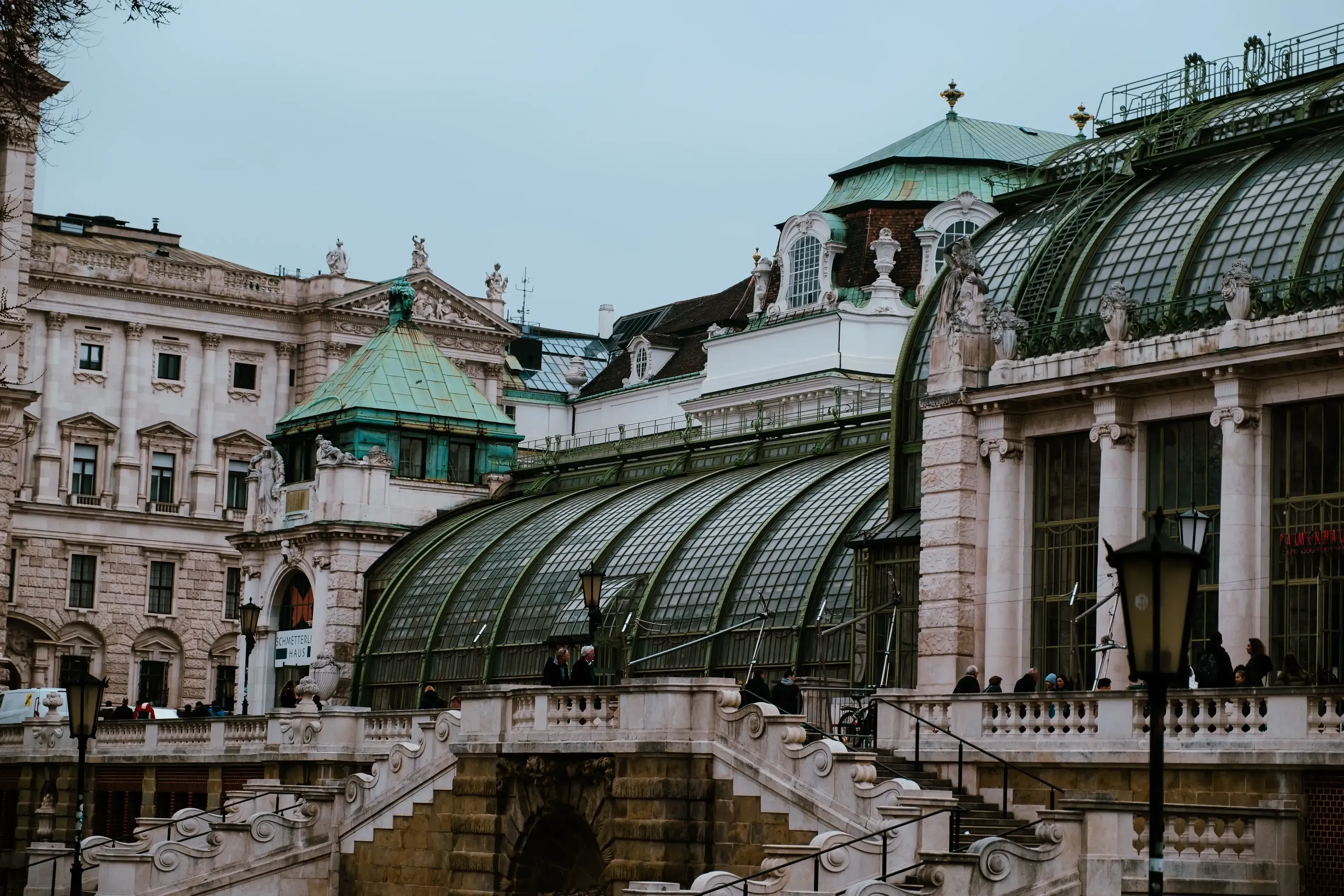 View of the exterior architecture of the main Vienna train station (Wien Hauptbahnhof).