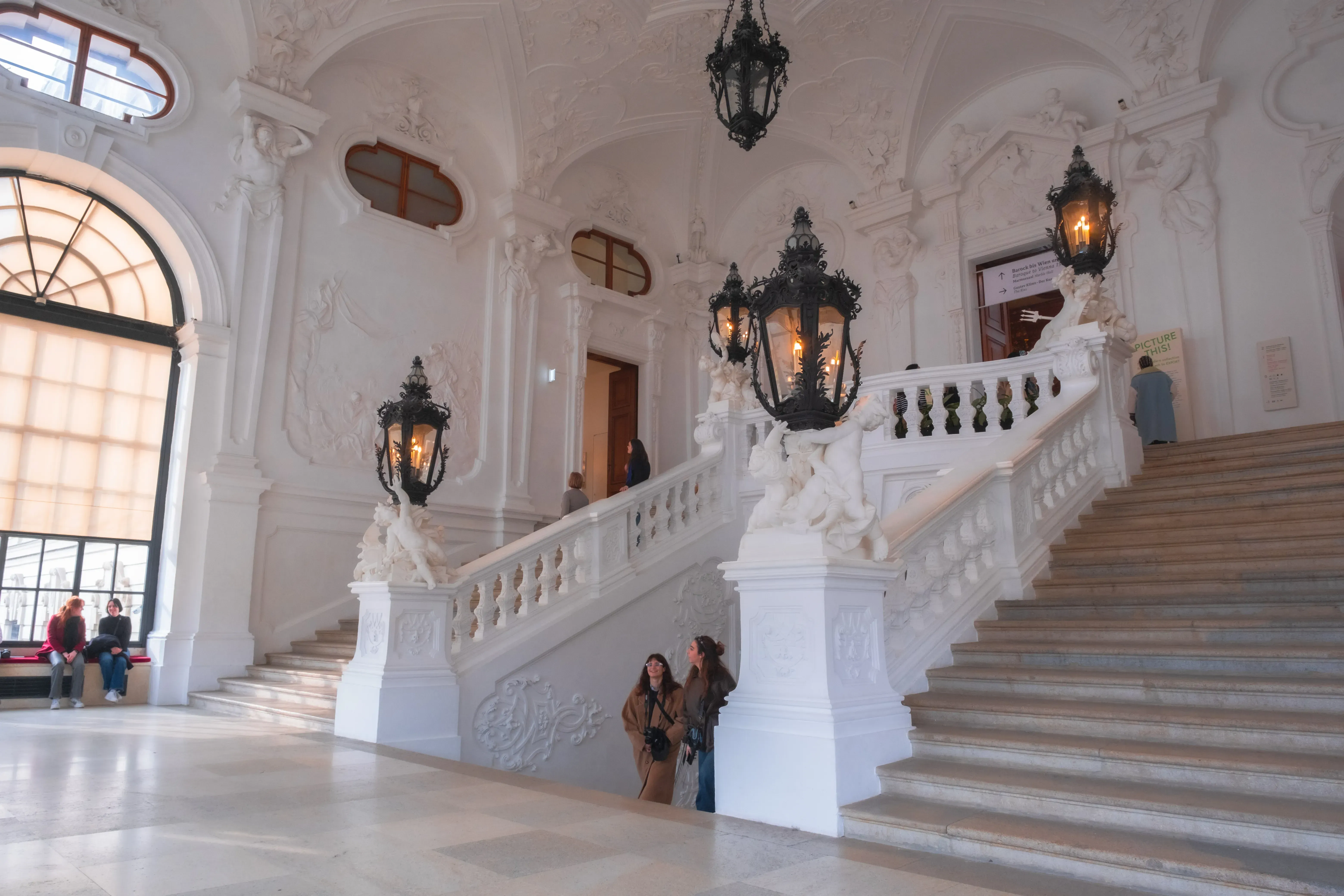 Grand interior view of the halls or gallery within the Belvedere Palace.