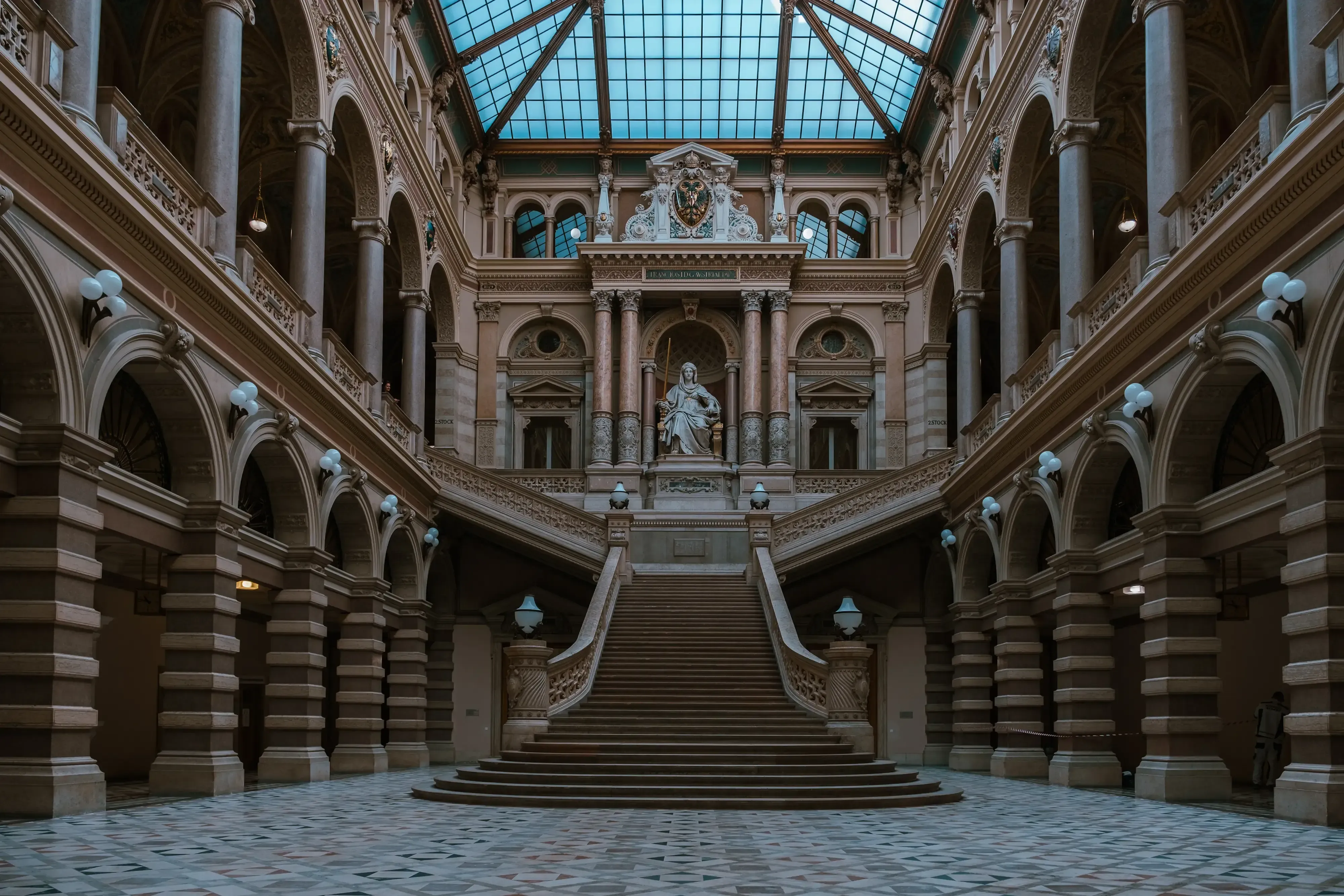 Interior of the Palace of Justice (Justizpalast) in Vienna, showing the grand hall.